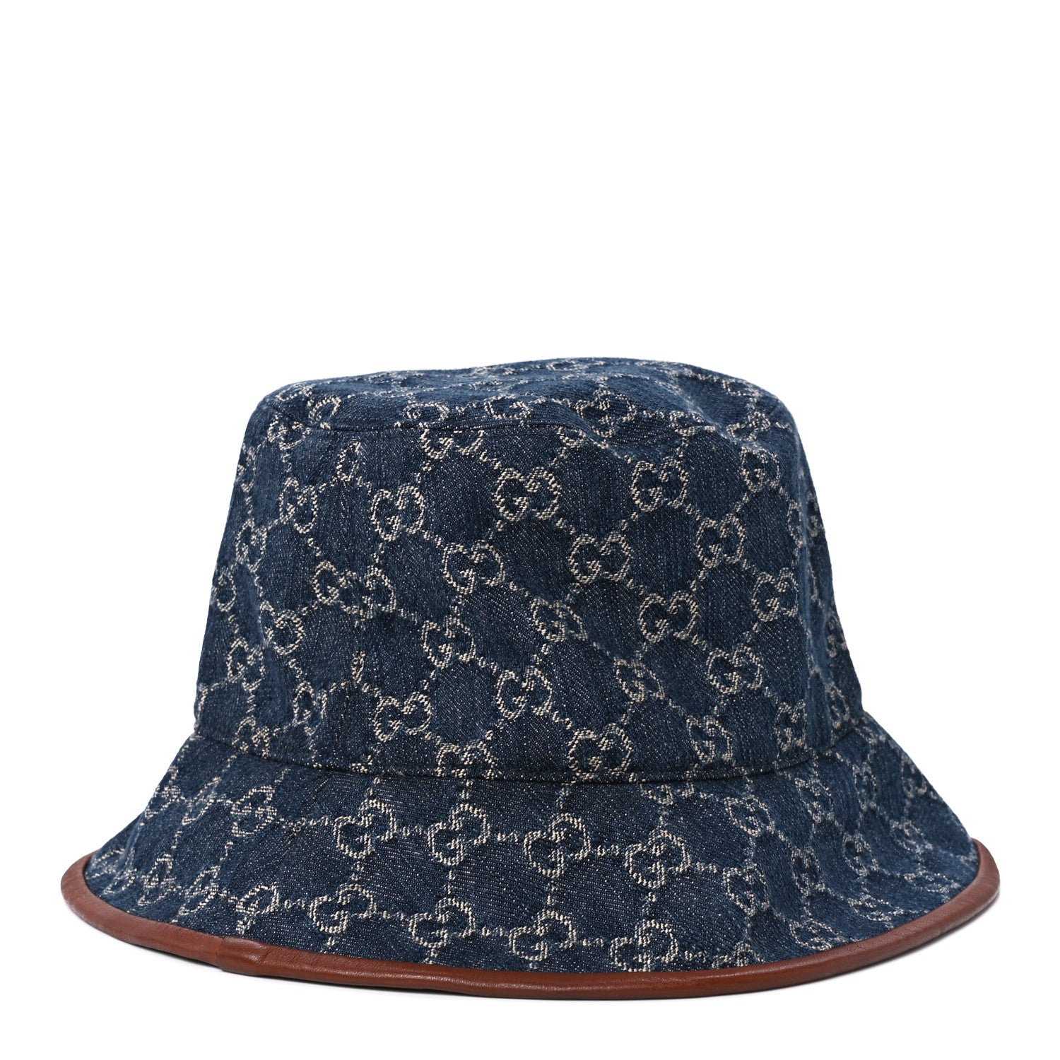 Gucci Washed Jacquard Denim Nappa GG Monogram Oscar Bucket Hat M Denim Cuir 1 of 9
