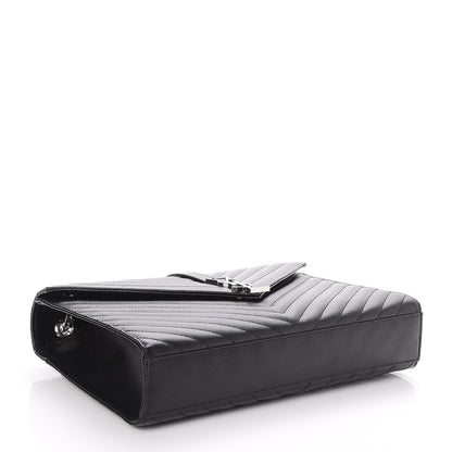 Saint Laurent Grain De Poudre Matelasse Chevron Large Monogram Satchel Black 4 of 7