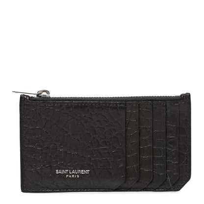 Saint Laurent Calfskin Crocodile Embossed 5 Fragments Zip Pouch Card Holder Coal 1 of 9