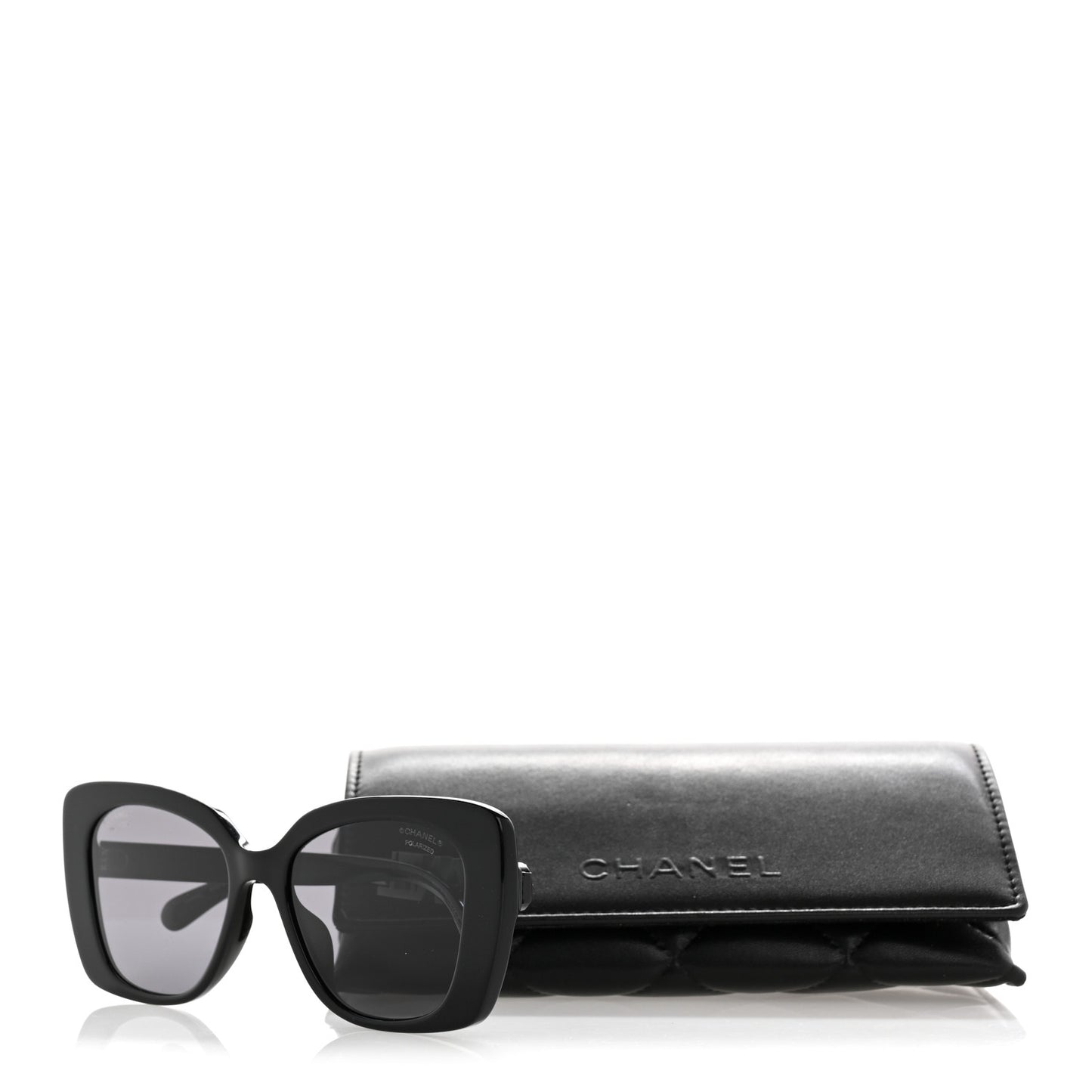 Acetate Strass Polarized Square Sunglasses 5422-B-A Black