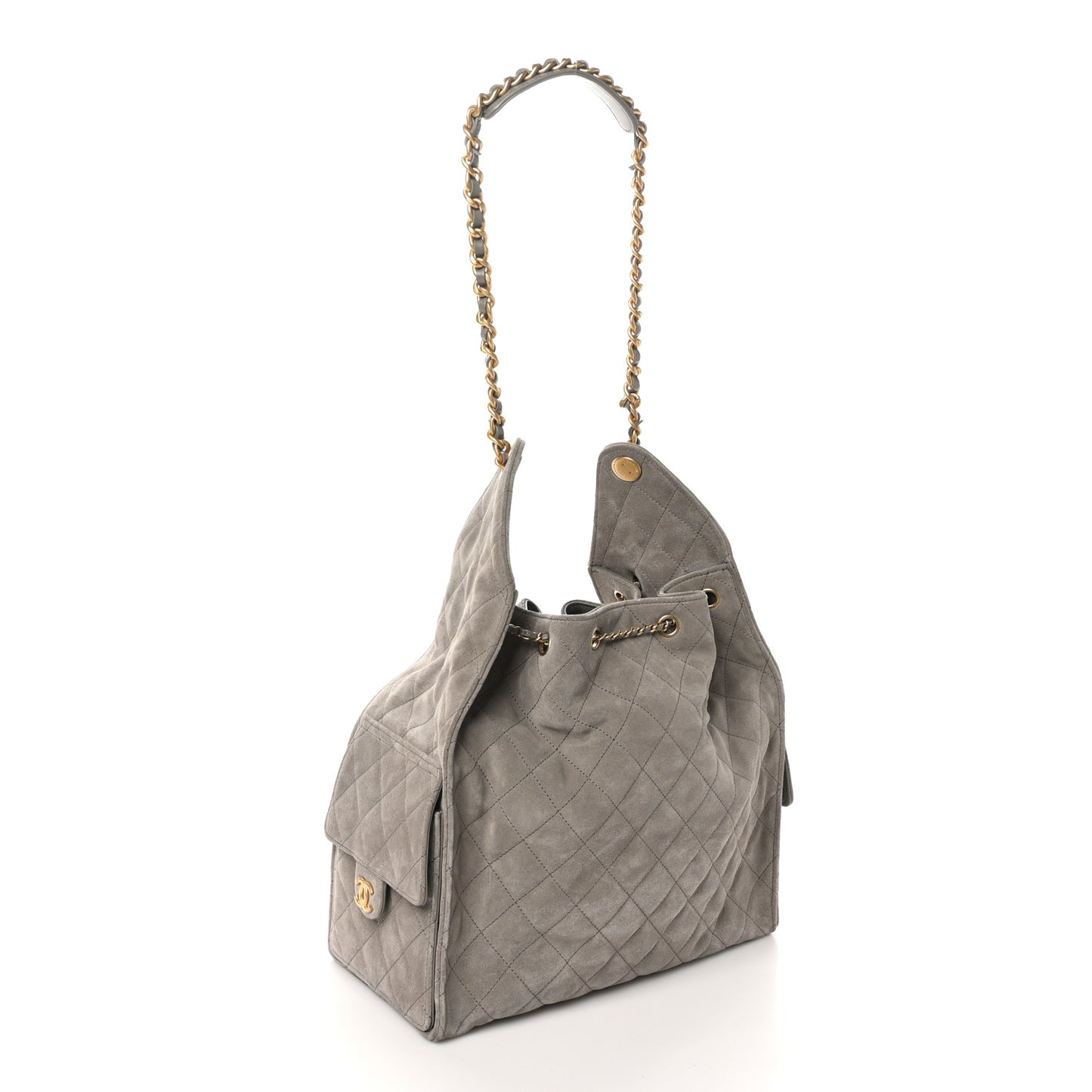 Suede Quilted Medium Chanel 25 Handbag Dark Grey