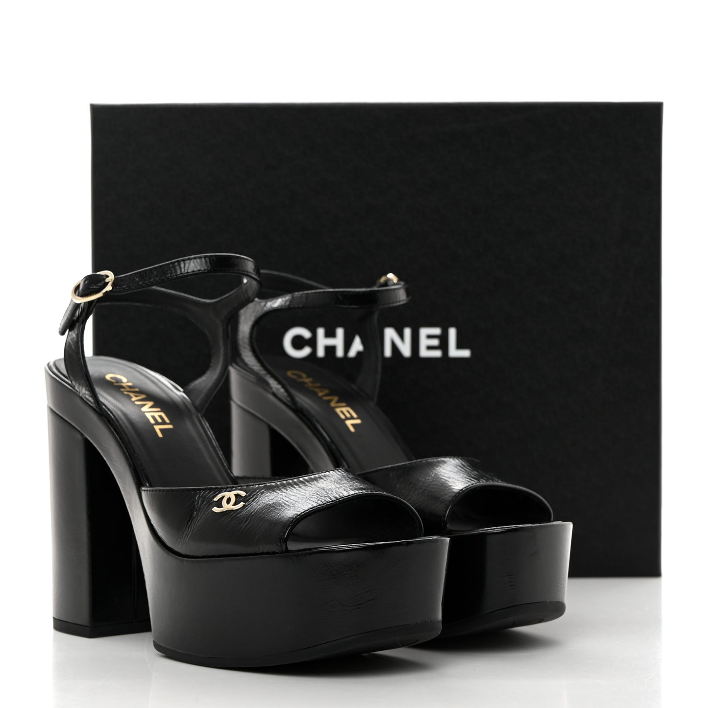 Calfskin CC Platform Sandals 37.5 Black