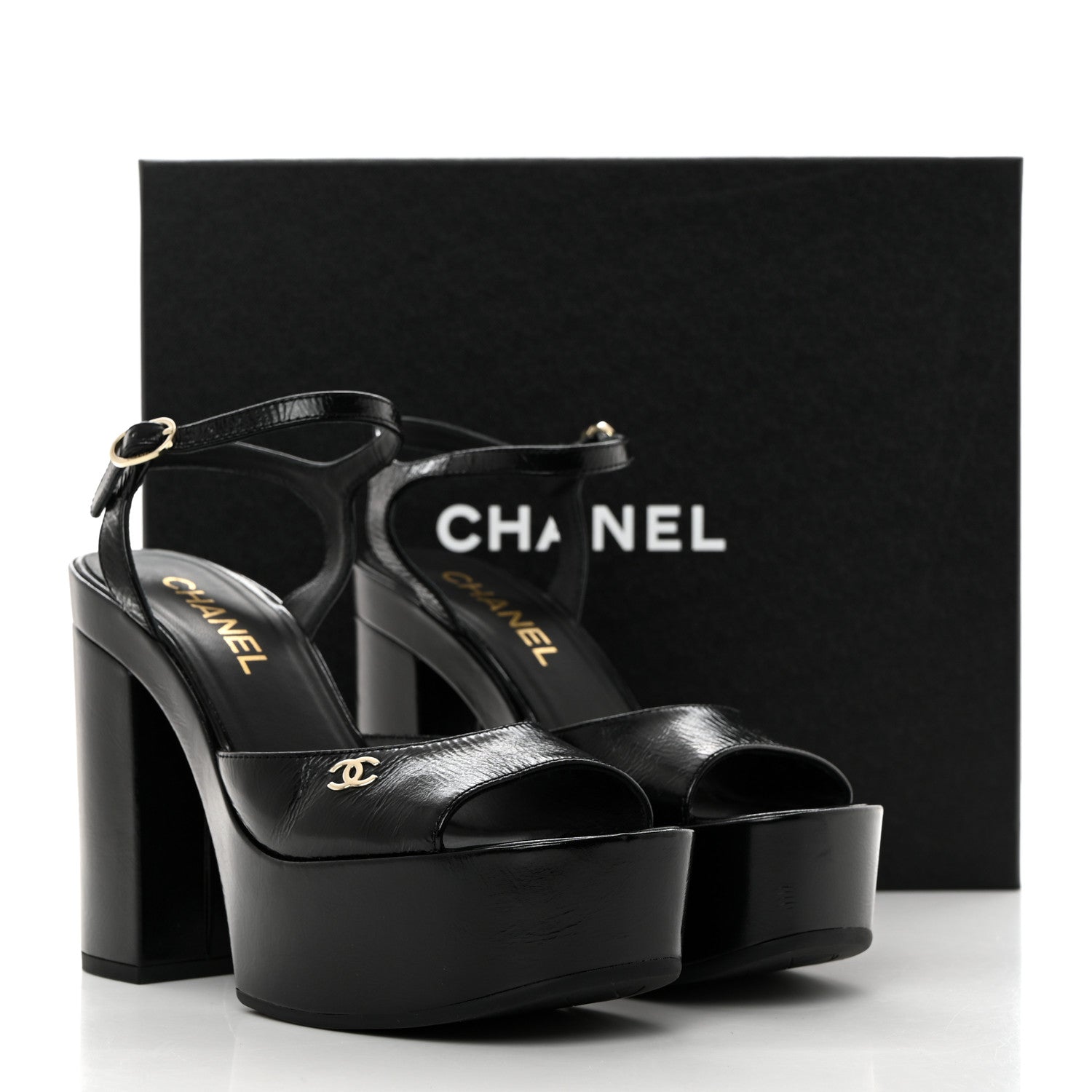 Chanel Calfskin CC Platform Sandals 37.5 Black 9 of 9