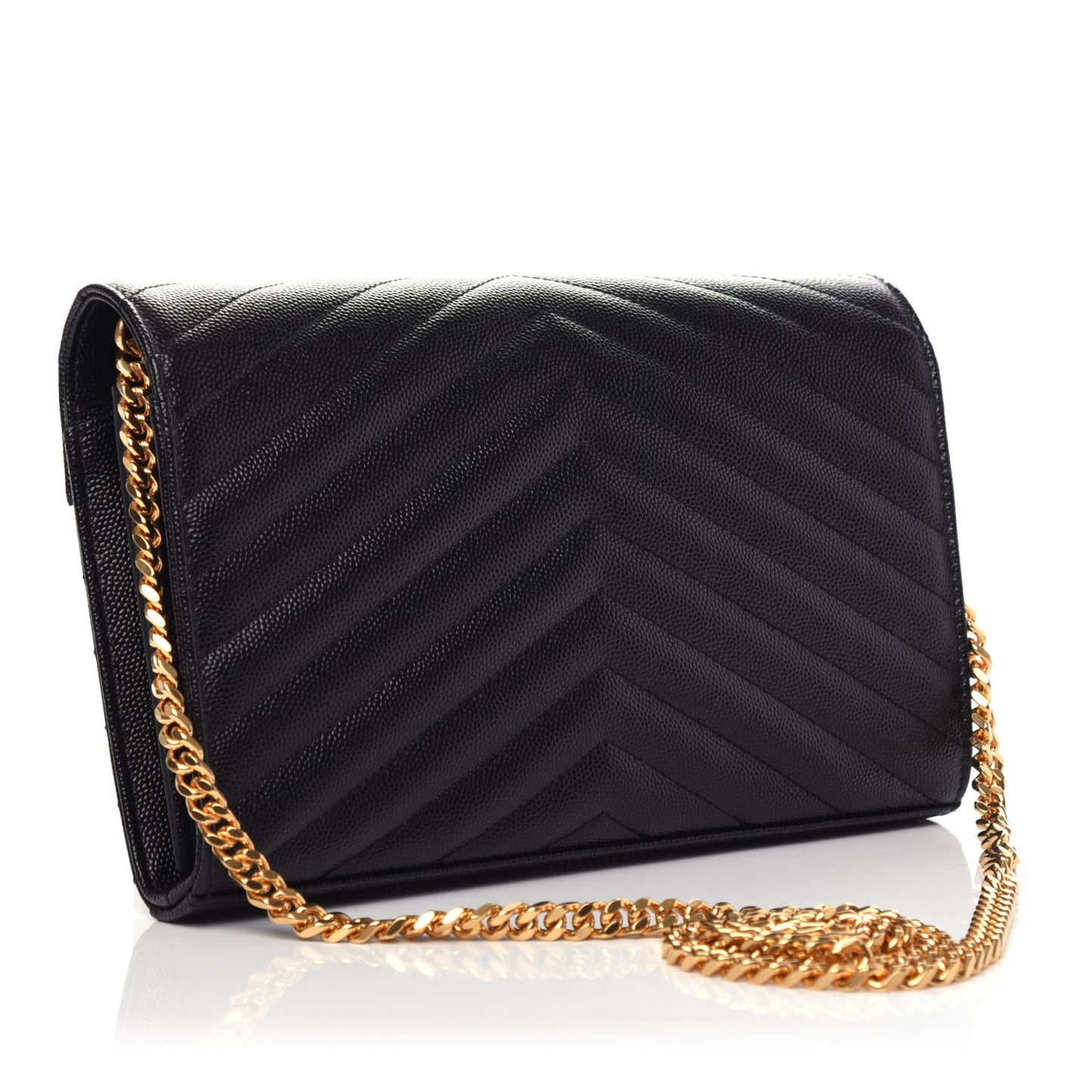 Grain De Poudre Matelasse Chevron Monogram Chain Wallet Black