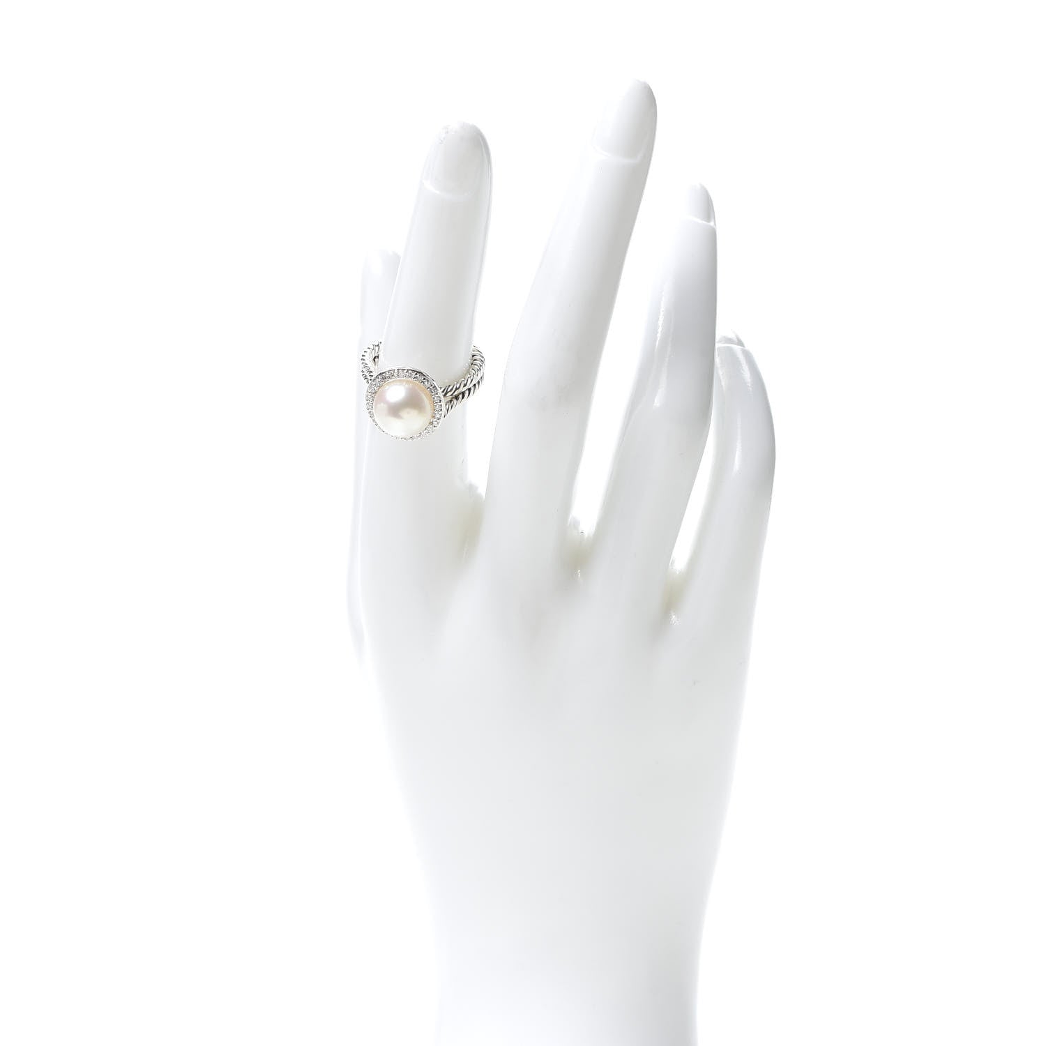 David Yurman Sterling Silver Diamond Pearl Cable Ring 53 6.25 2 of 4