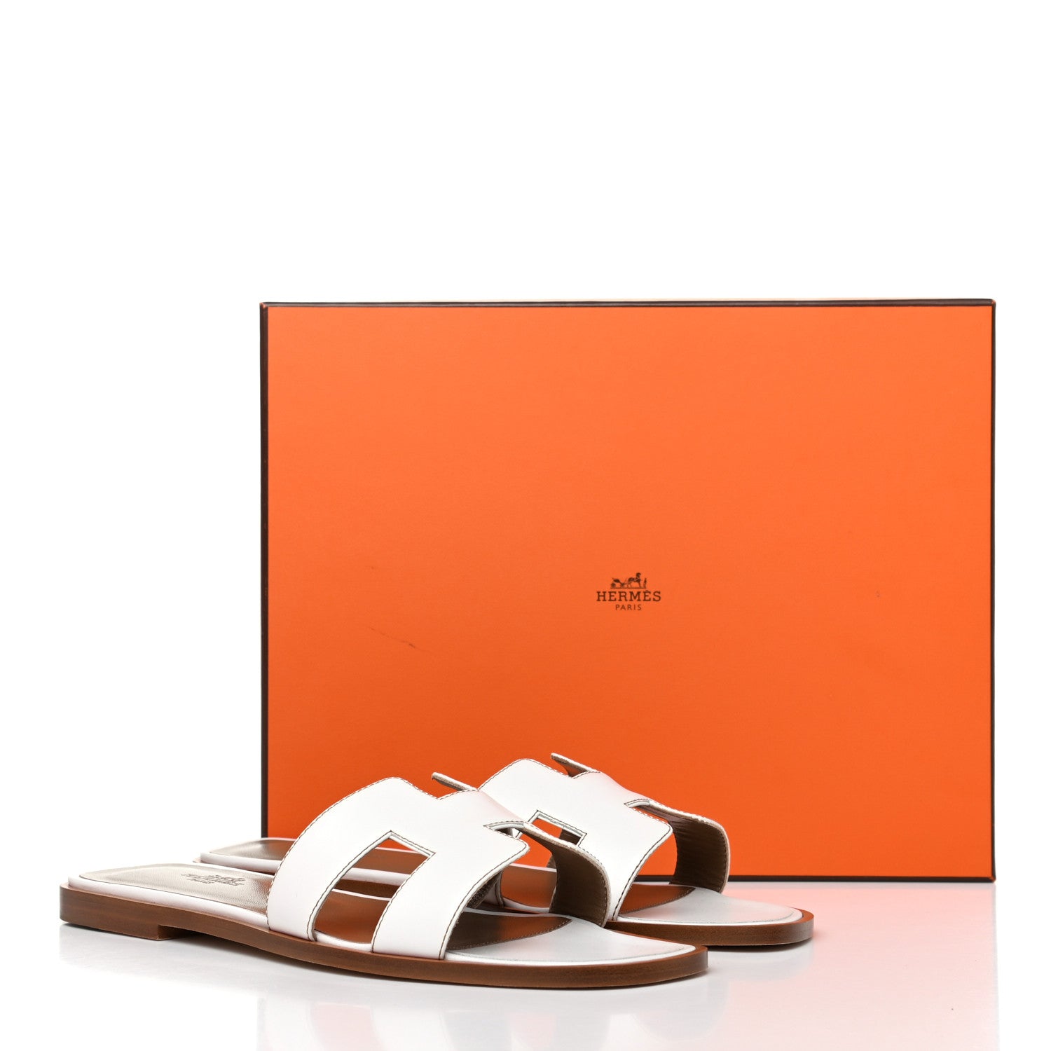 Hermes Box Calfskin Oran Sandals 38 White 9 of 9