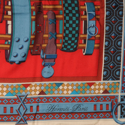 Hermes Cashmere Silk Colliers de Chiens Shawl 140 Rouge Petrole Canard 3 of 5