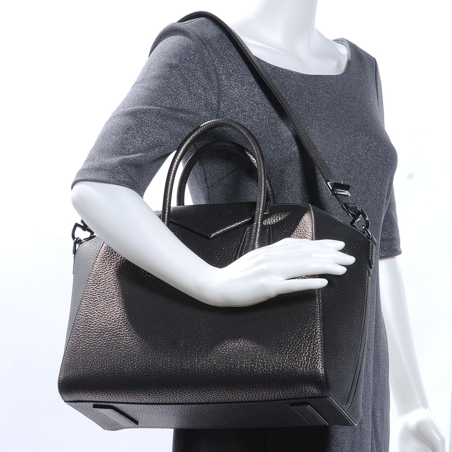 Givenchy Grained Goatskin Metallic Antigona Medium Gunmetal 2 of 8