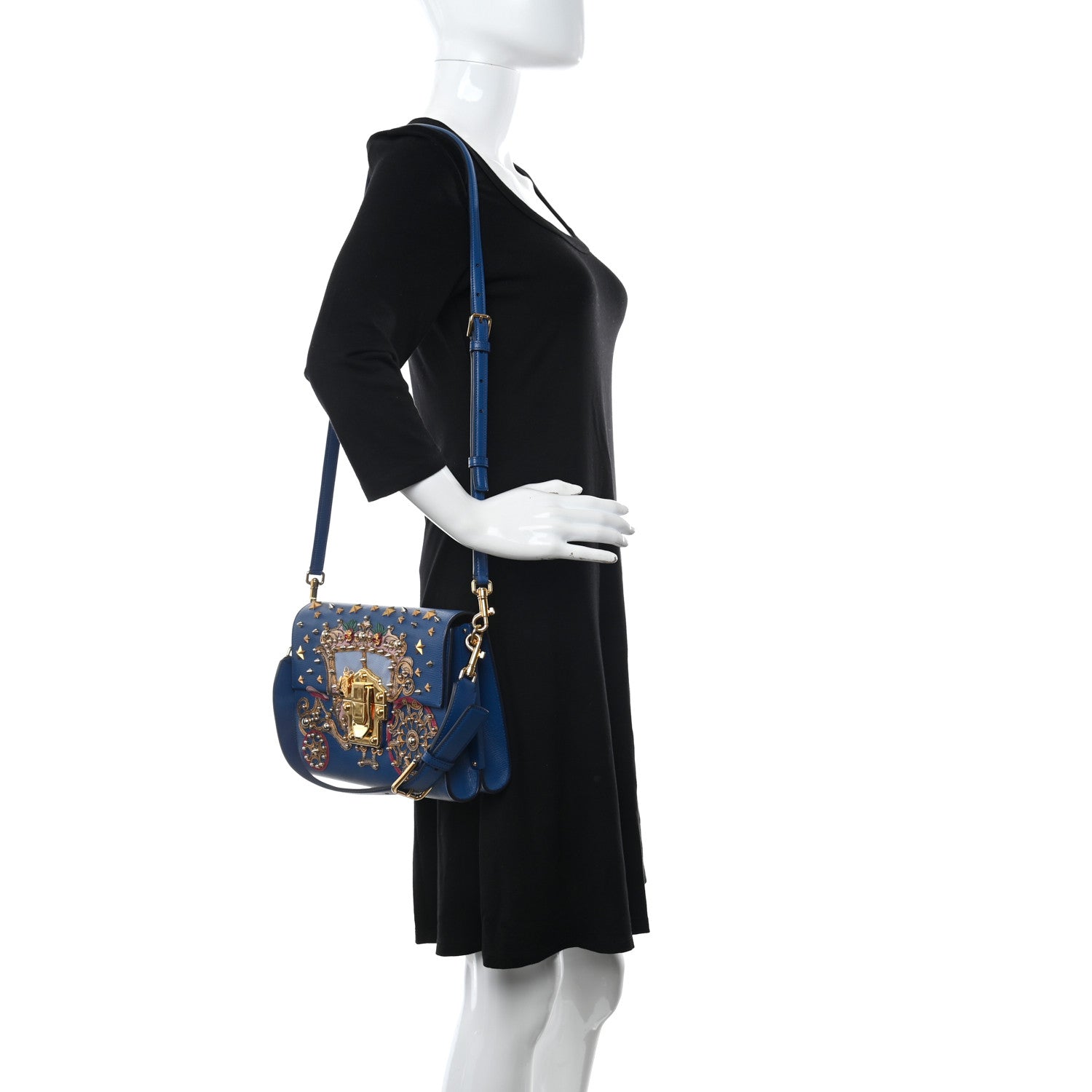 Dolce & Gabbana Calfskin Crystal Embellished Lucia Shoulder Bag Blue Multicolor 2 of 11