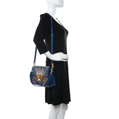 Dolce & Gabbana Calfskin Crystal Embellished Lucia Shoulder Bag Blue Multicolor 2 of 11