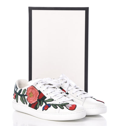 Gucci Calfskin Web Floral Embroidered Ace Sneakers 39.5 White 10 of 10