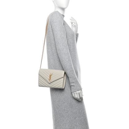 Saint Laurent Lambskin Matelasse Chevron Monogram Chain Wallet Crema Soft 2 of 10