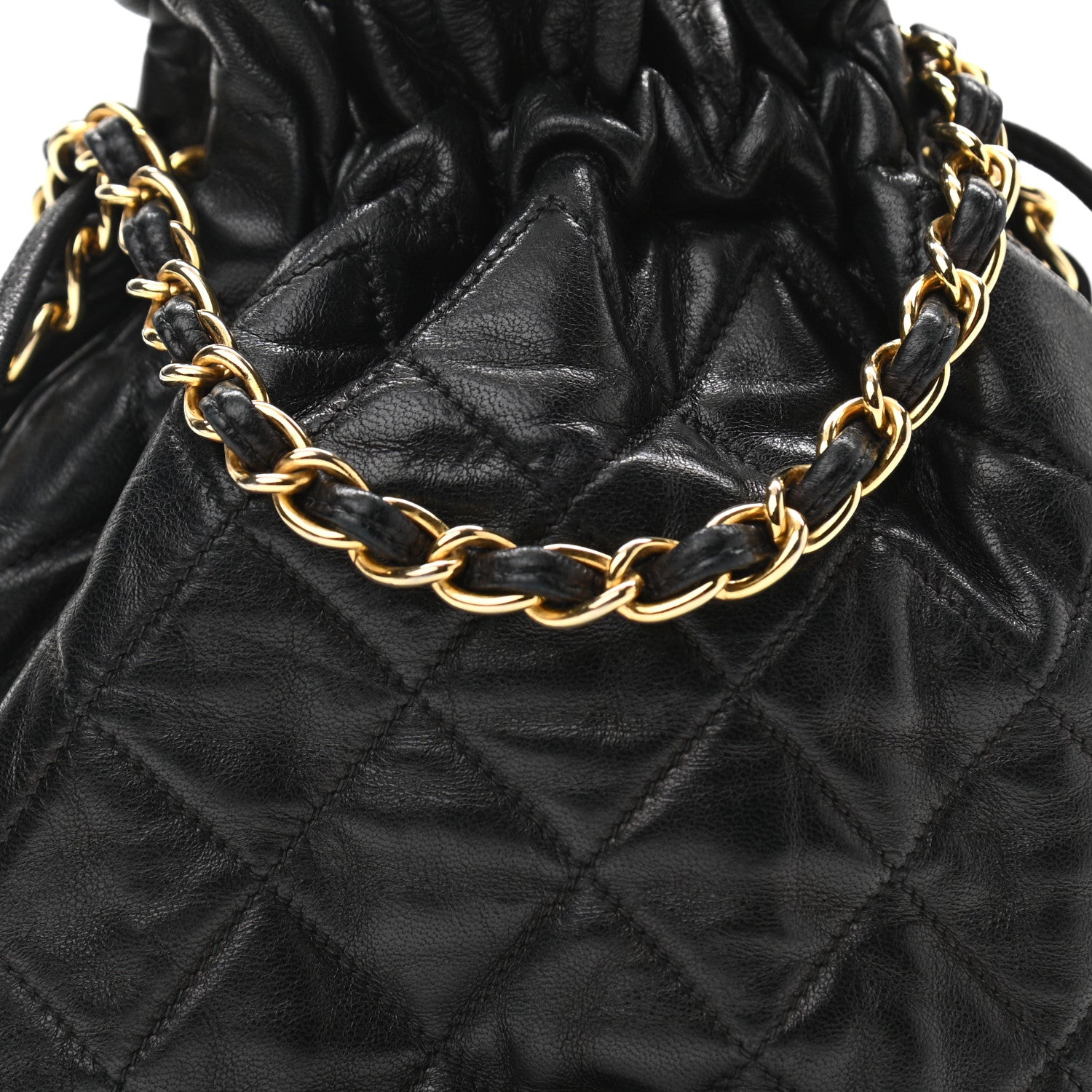 Chanel Lambskin Quilted Drawstring Shoulder Bag Black 9 of 12
