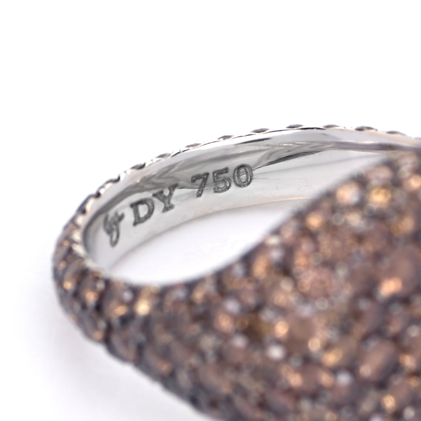 18K White Gold Cognac Diamond 13mm Pave Pinky Ring 45 3.5
