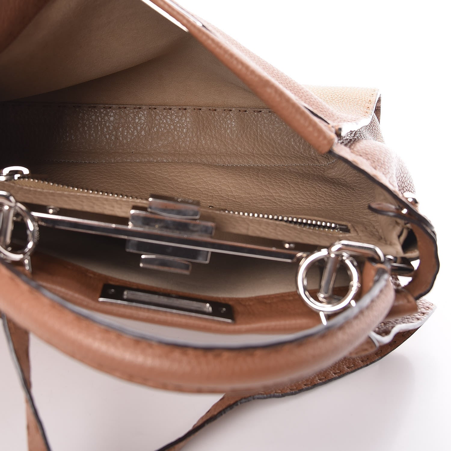 Fendi Cuoio Romano Selleria Bi-Color Medium Peekaboo Iconic Satchel Mou Deserto 6 of 14