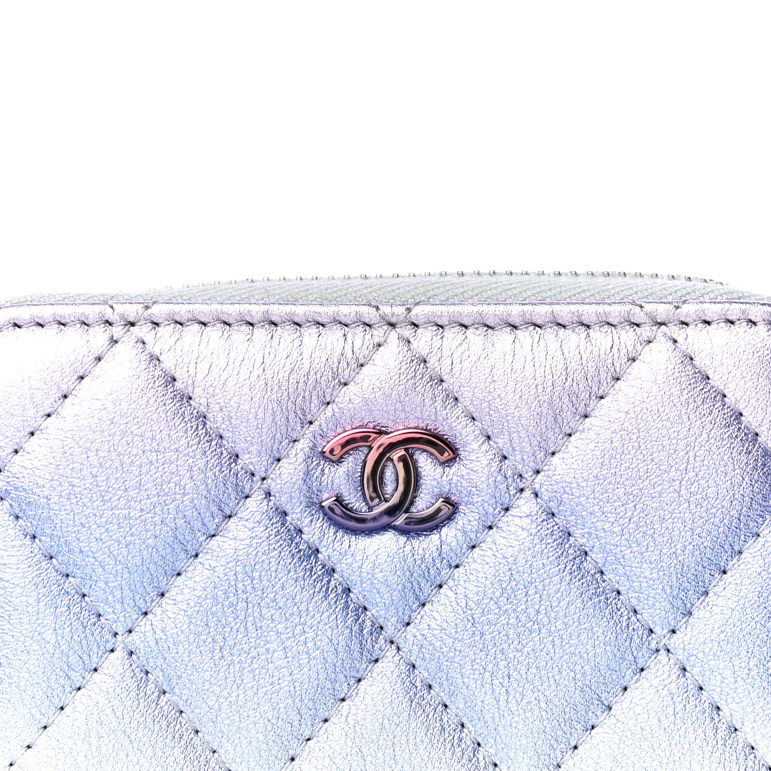 Chanel Gradient Metallic Calfskin Quilted Zip Around Coin Purse Wallet Silver Blue Yellow Purple 8 of 11