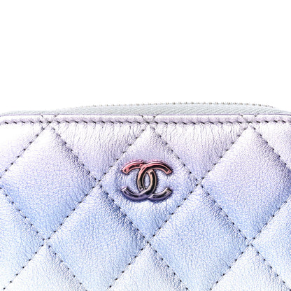 Chanel Gradient Metallic Calfskin Quilted Zip Around Coin Purse Wallet Silver Blue Yellow Purple 8 of 11