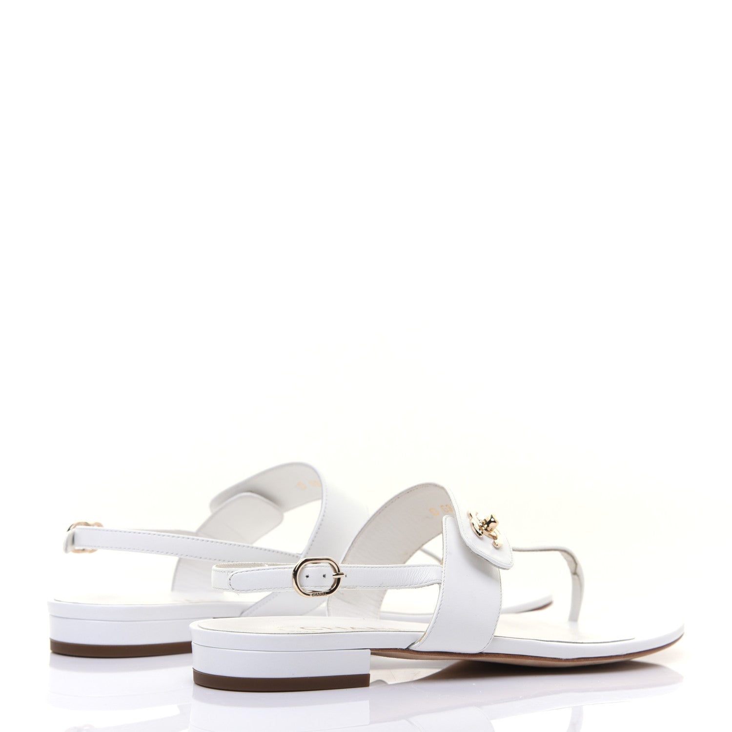 Chanel Lambskin CC Thong Sandals 37 White 4 of 20