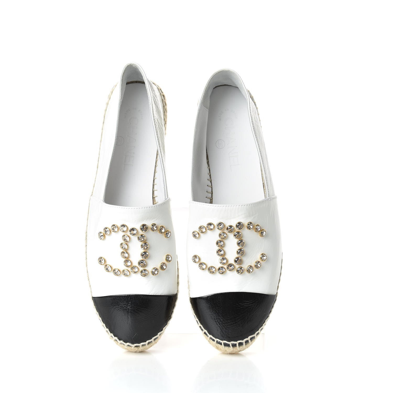 Chanel Patent Calfskin Crystal CC Espadrilles 40 White Black 5 of 10