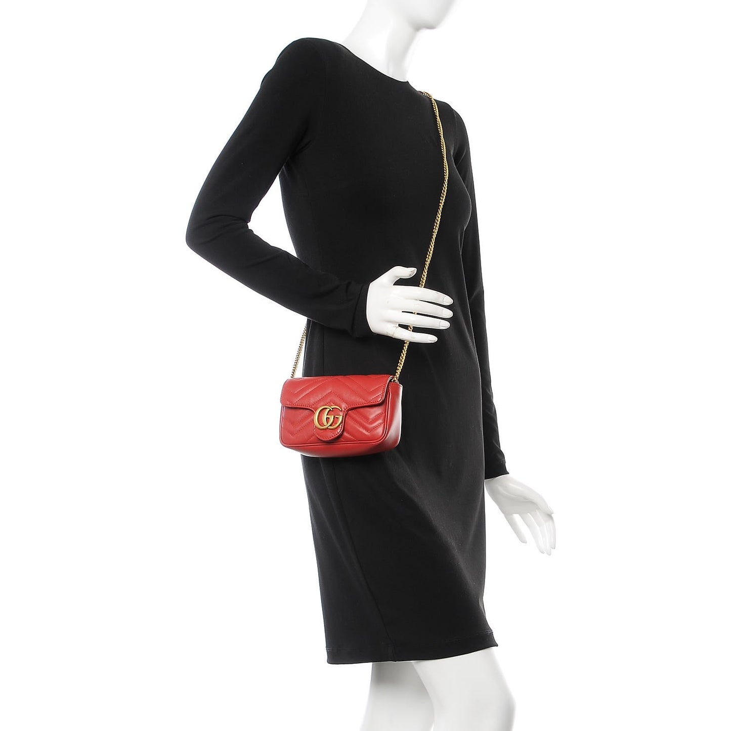 Calfskin Matelasse Super Mini GG Marmont Shoulder Bag Hibiscus Red