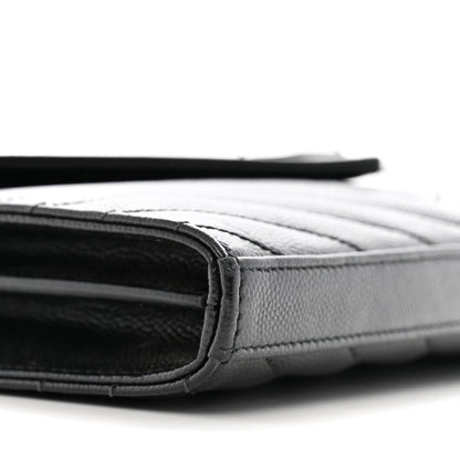 Saint Laurent Grain De Poudre Matelasse Chevron Monogram Monochrome Chain Wallet Black 9 of 13
