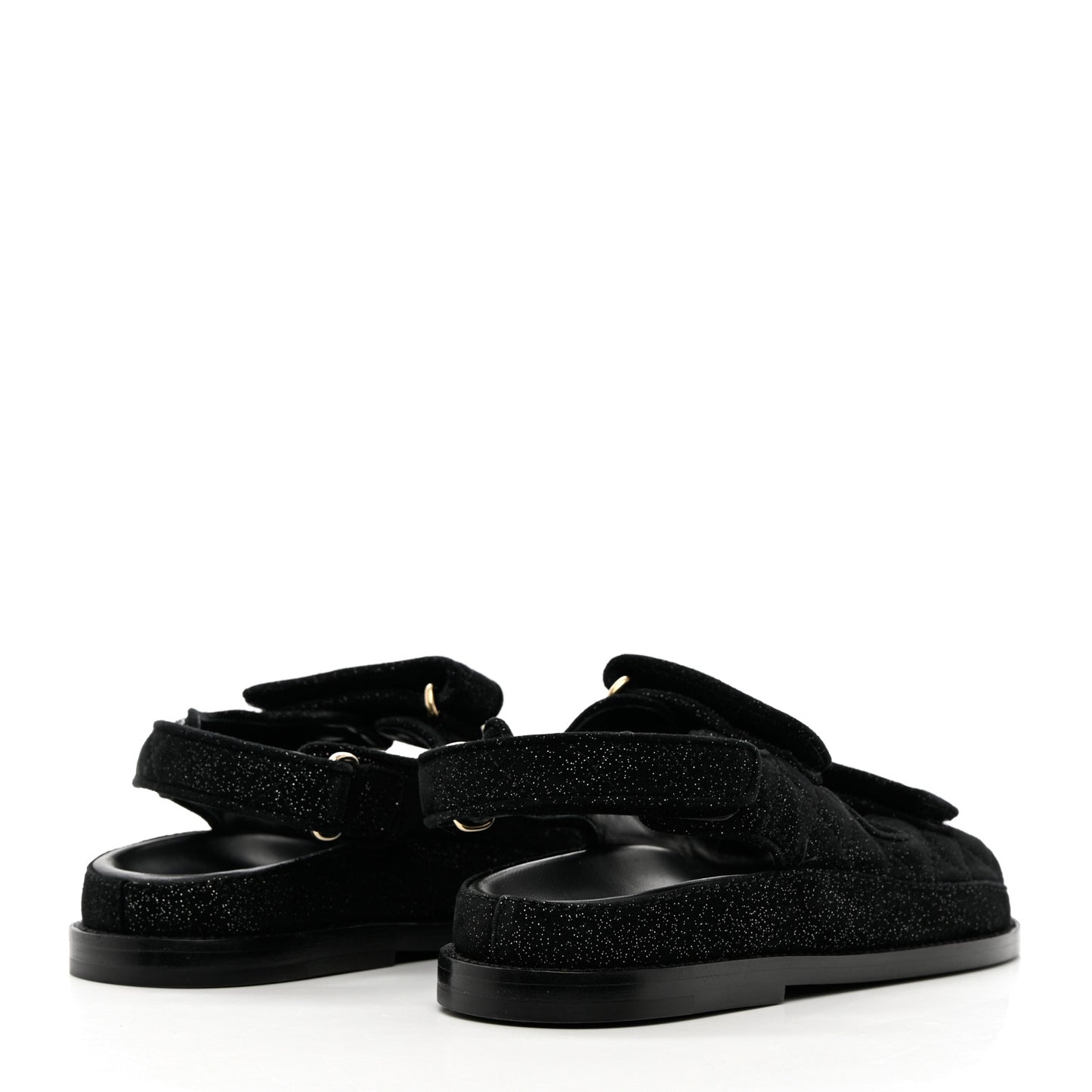 Suede Calfskin Glitter Crystal Velcro Dad Sandals 35 Black