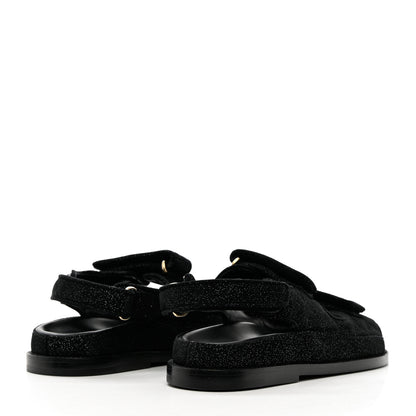 Chanel Suede Calfskin Glitter Crystal Velcro Dad Sandals 35 Black 4 of 10