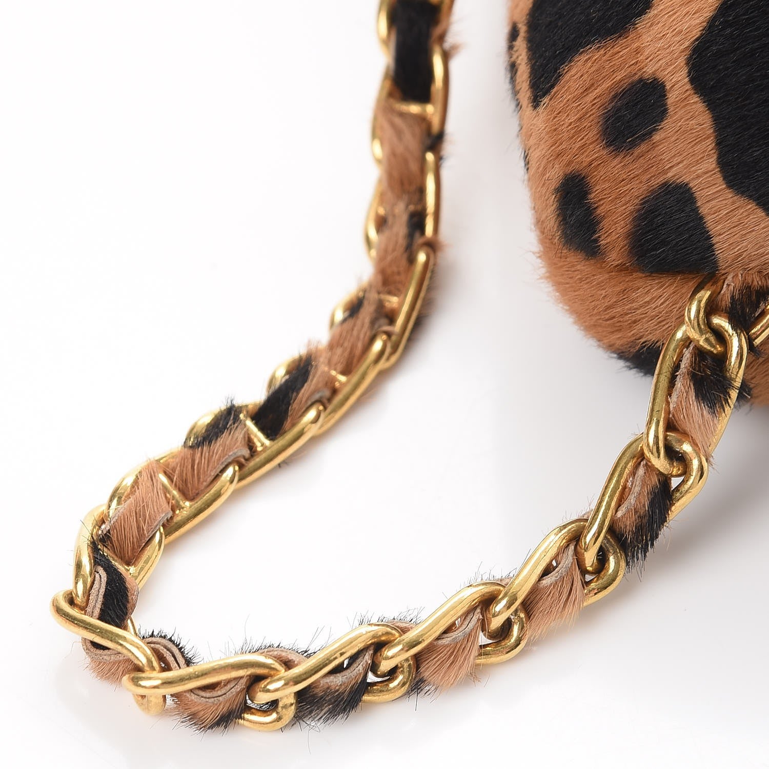 Prada Calf Hair Leopard Print Chain Clutch Miele 11 of 13