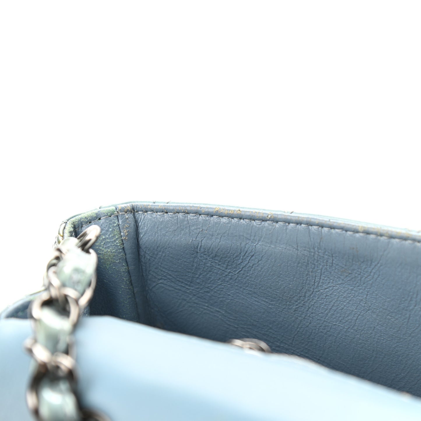 Patent Calfskin Quilted Mini Rectangular Flap Light Blue