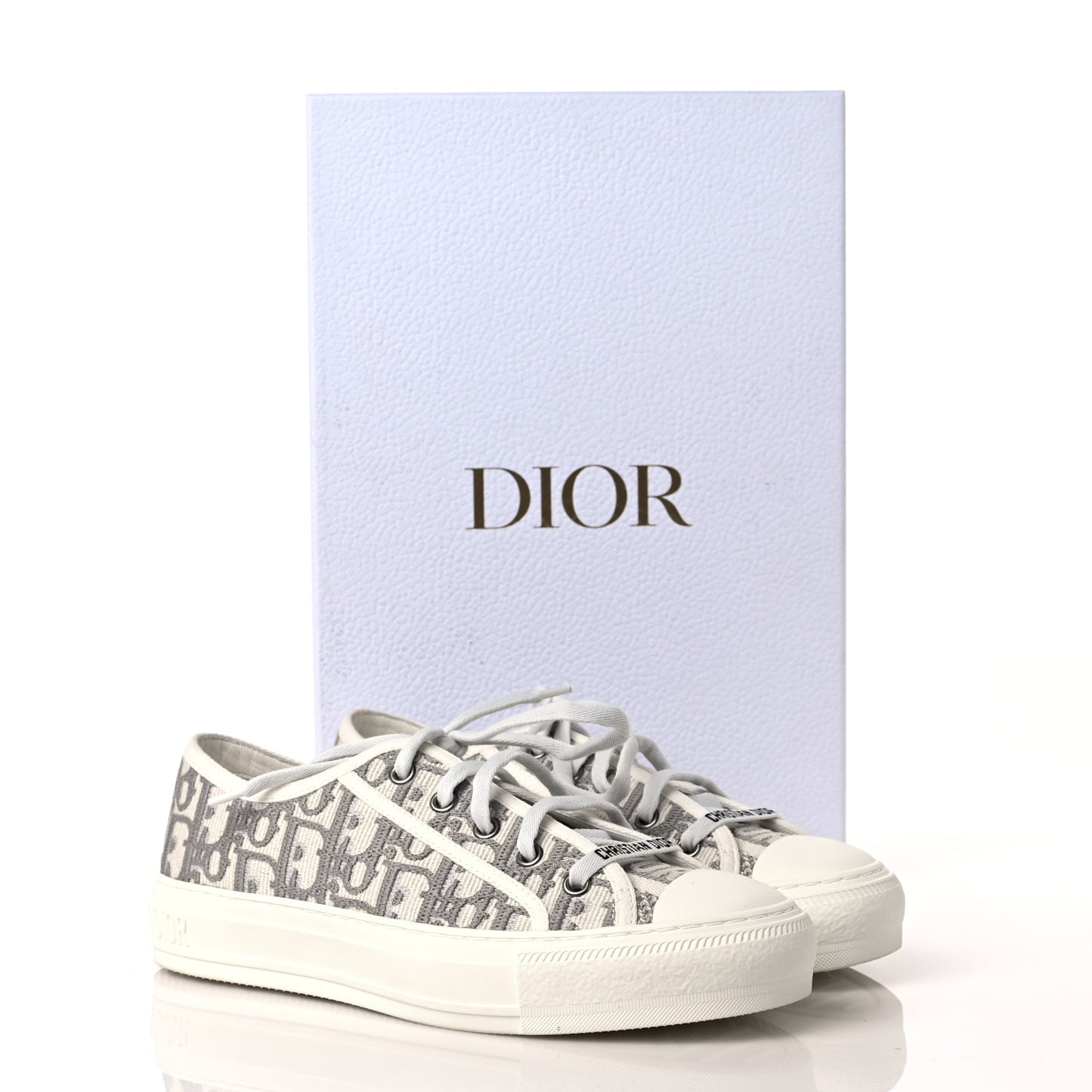 Canvas Oblique Walk'N'Dior Low Top Sneakers 37.5 Grey Stone