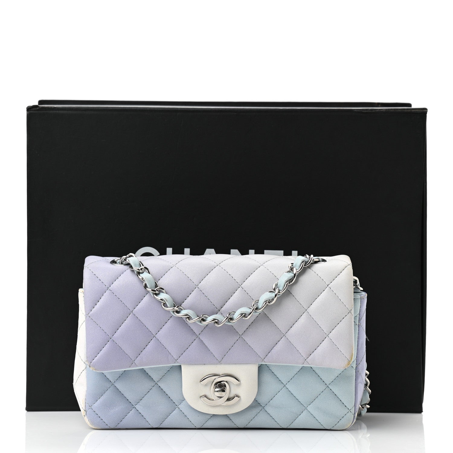 Chanel Perforated Lambskin Quilted Mini Rectangular Flap Light Blue Light Purple White 12 of 12