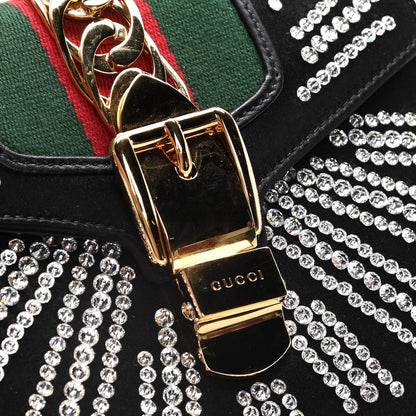 Gucci Satin Crystal Mini Sylvie Top Handle Bag Black 14 of 14
