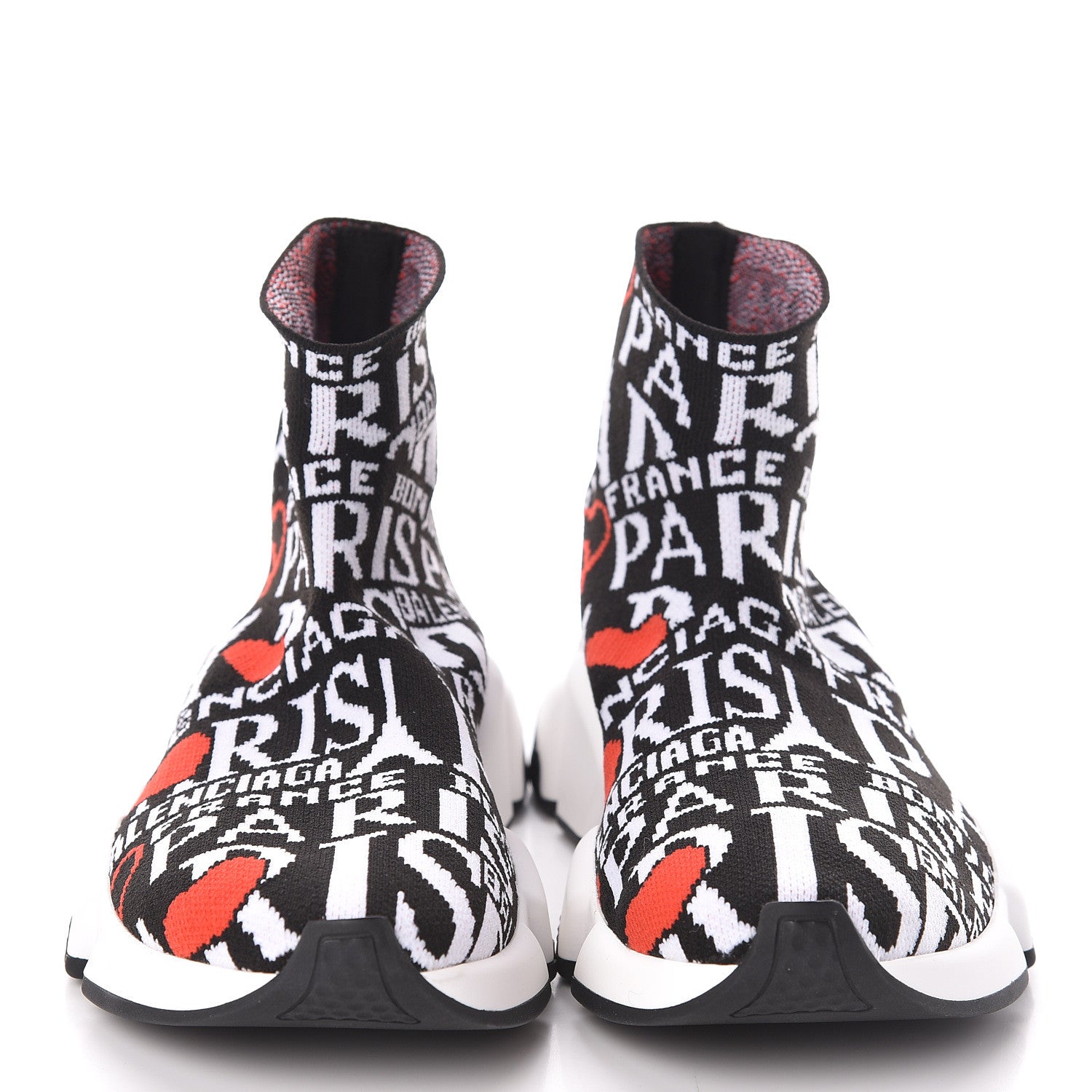 Balenciaga Neoprene Knit Bonjour Paris Womens Speed Sneakers 36 Black White Red 2 of 8