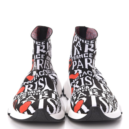Balenciaga Neoprene Knit Bonjour Paris Womens Speed Sneakers 36 Black White Red 2 of 8