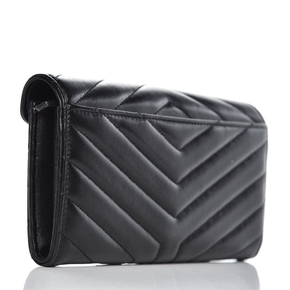 Saint Laurent Lambskin Y Quilted Monogram Large Loulou Flap Wallet Black 3 of 8