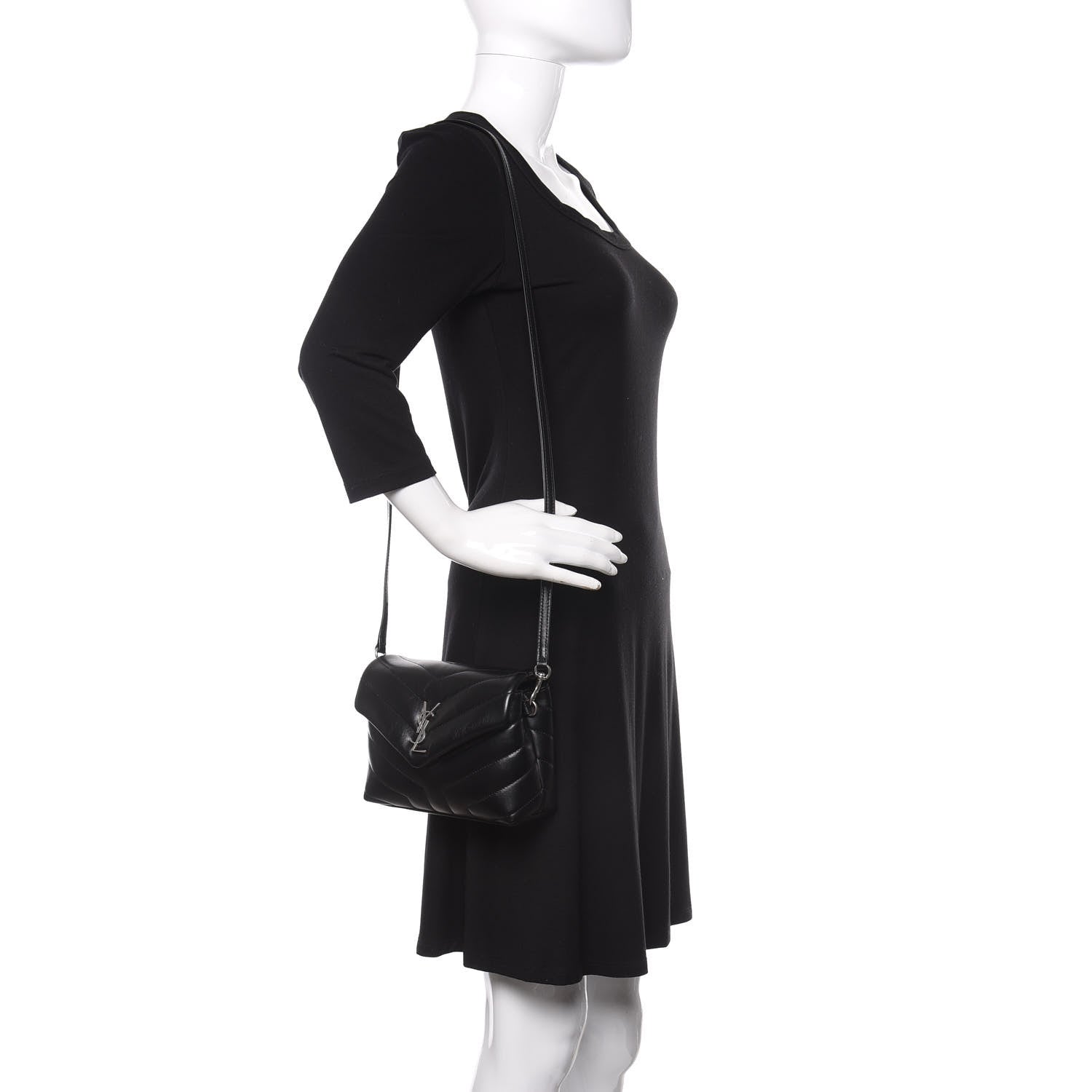 Saint Laurent Calfskin Y Quilted Monogram Toy Loulou Crossbody Bag Black 2 of 11
