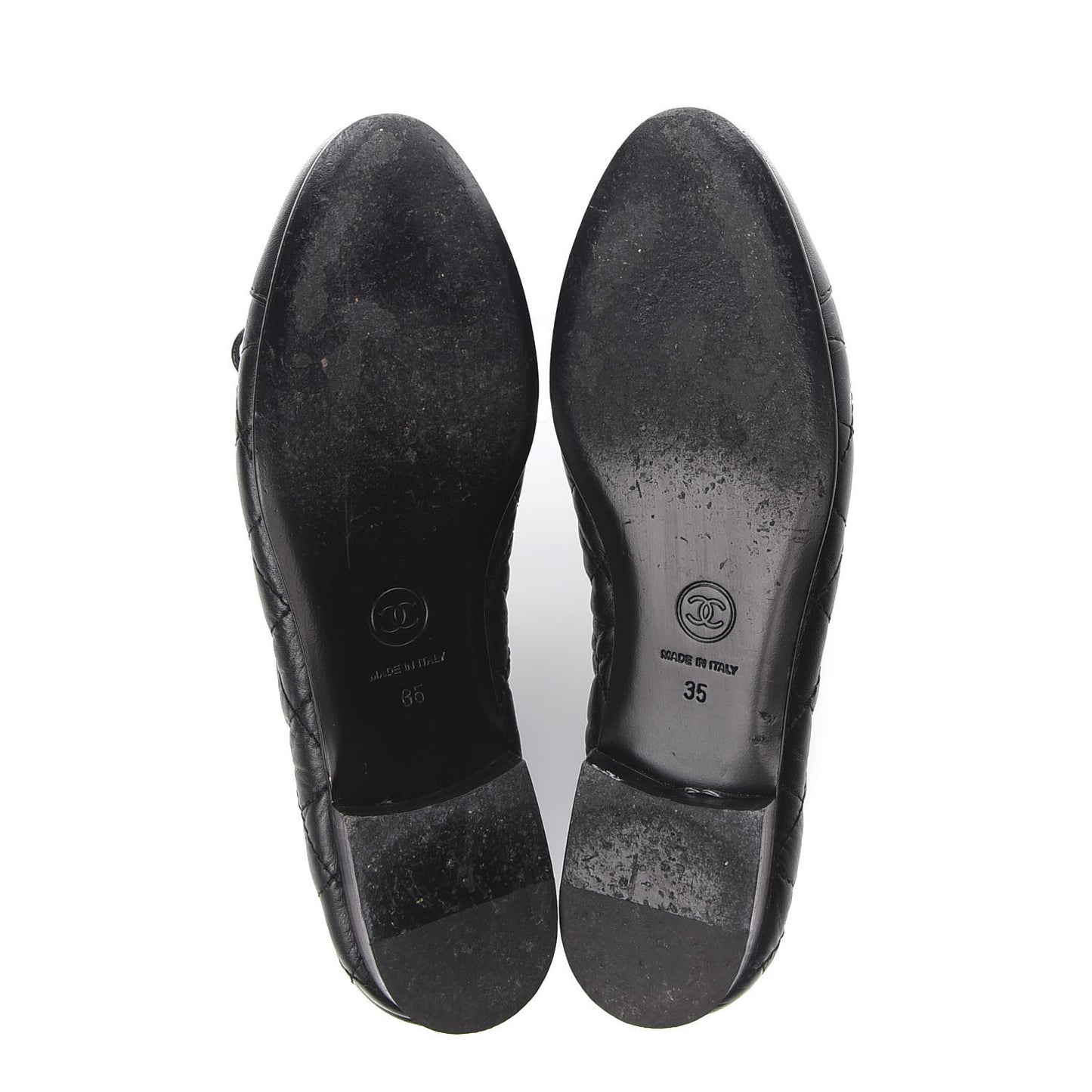 Aged Calfskin Quilted Cap Toe Ballerina Flats 35 Black