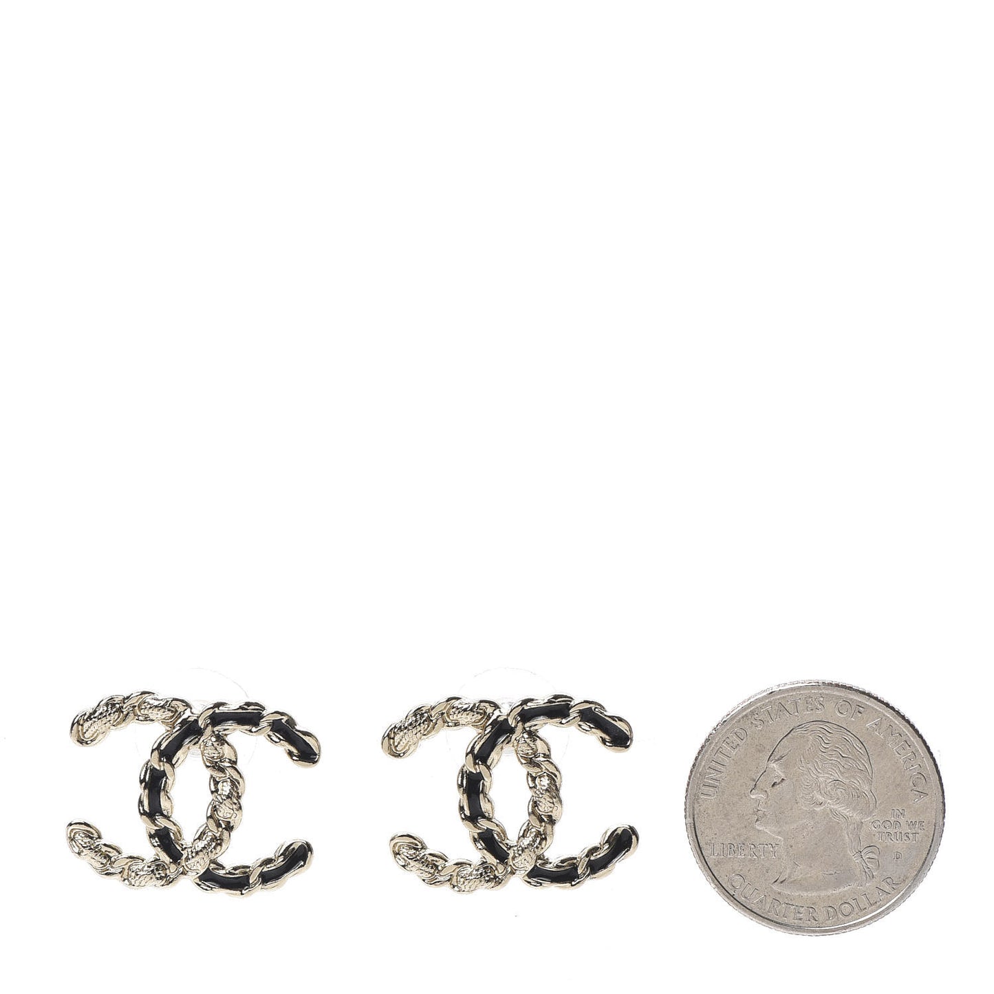 Enamel Metal Chain French New Wave CC Earrings Black Gold