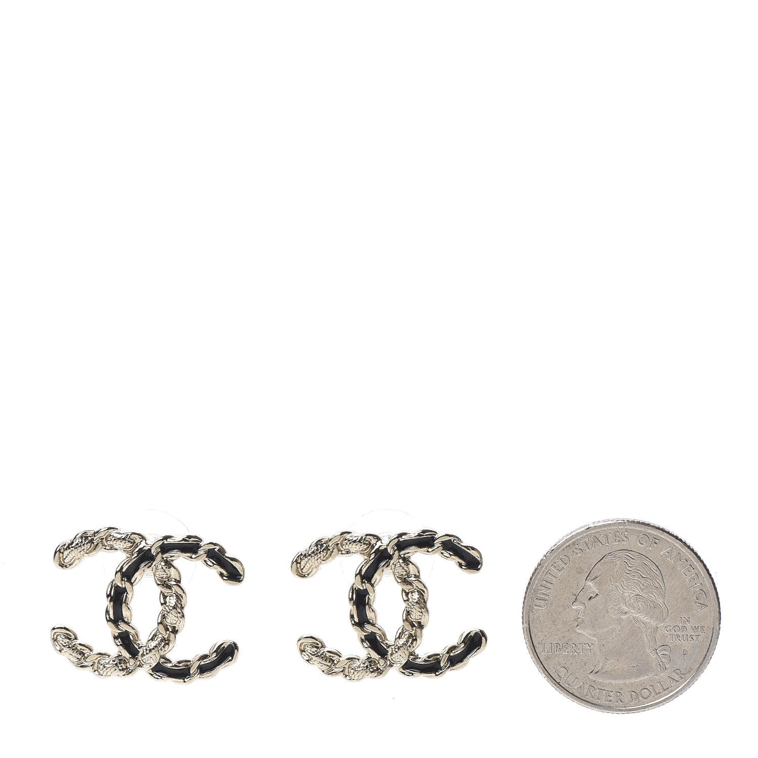 Chanel Enamel Metal Chain French New Wave CC Earrings Black Gold 2 of 5