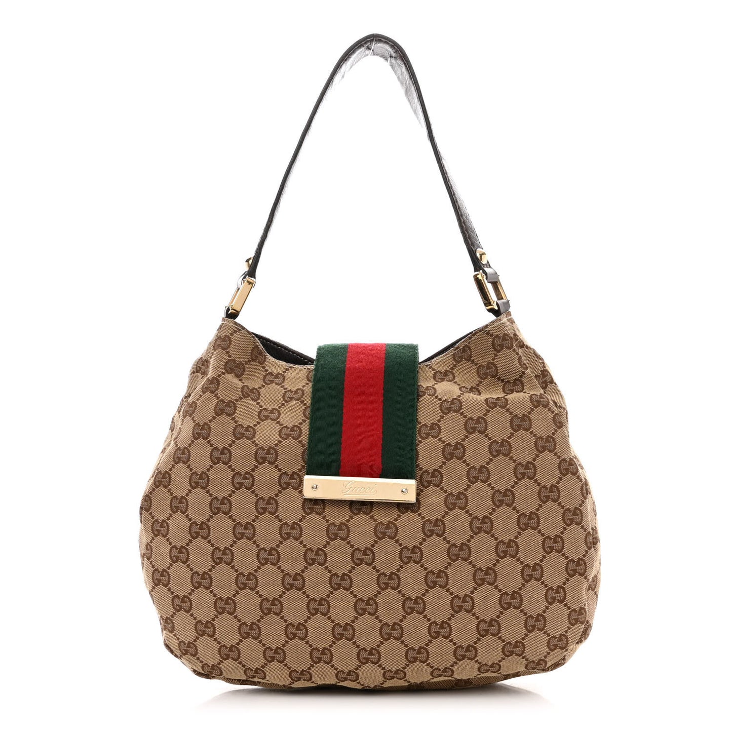 Monogram Medium New Ladies Web Hobo Dark Brown