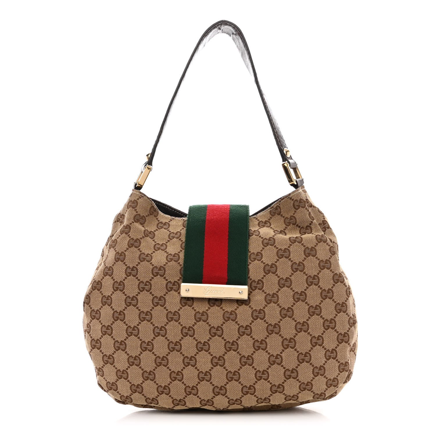 Gucci Monogram Medium New Ladies Web Hobo Dark Brown 1 of 12