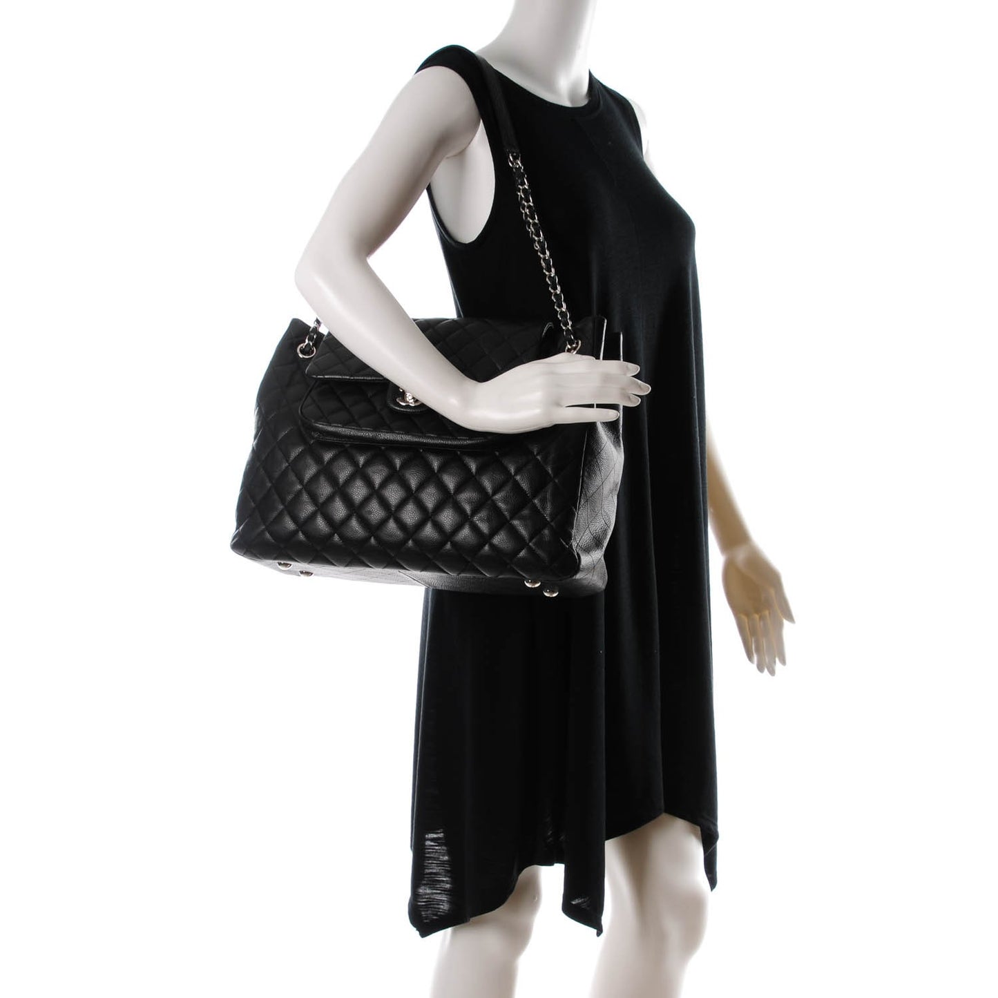 Caviar Quilted Flap Tote Black