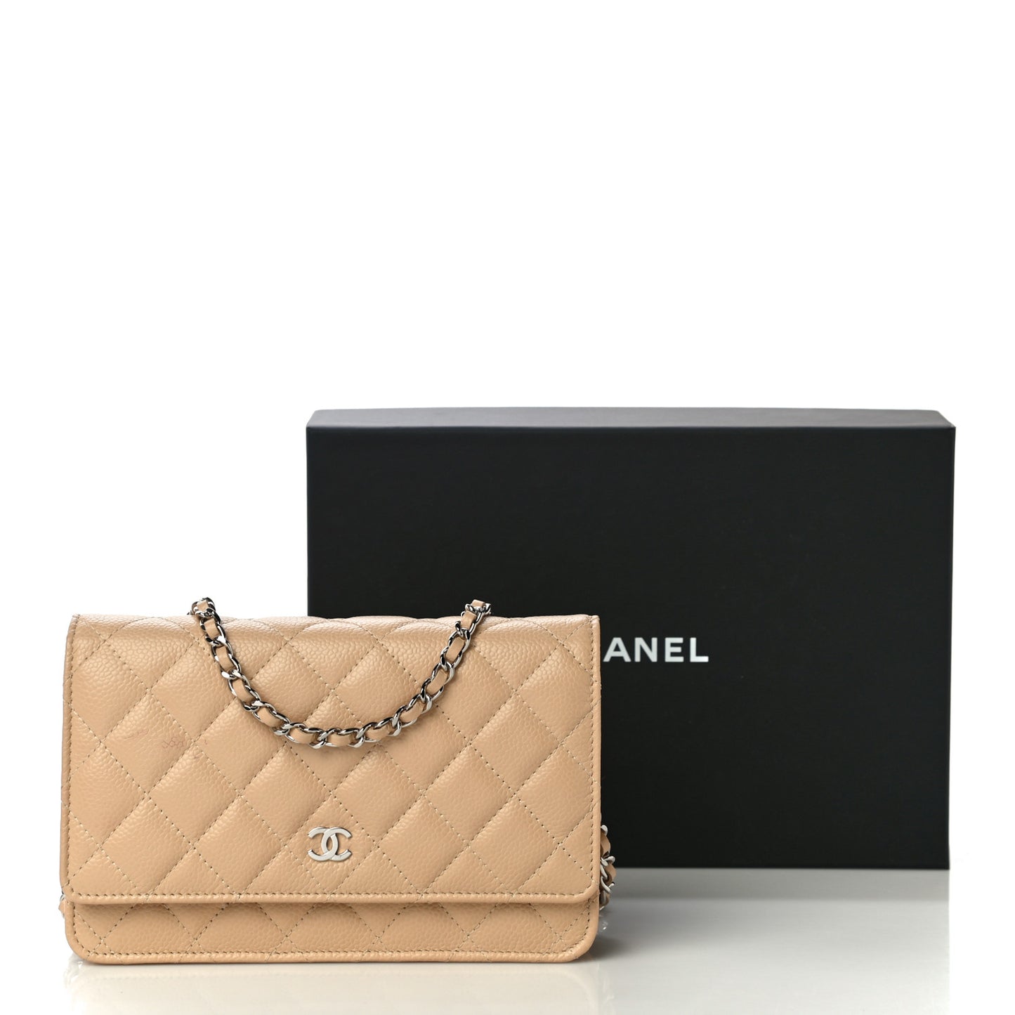 Caviar Quilted Wallet On Chain WOC Beige