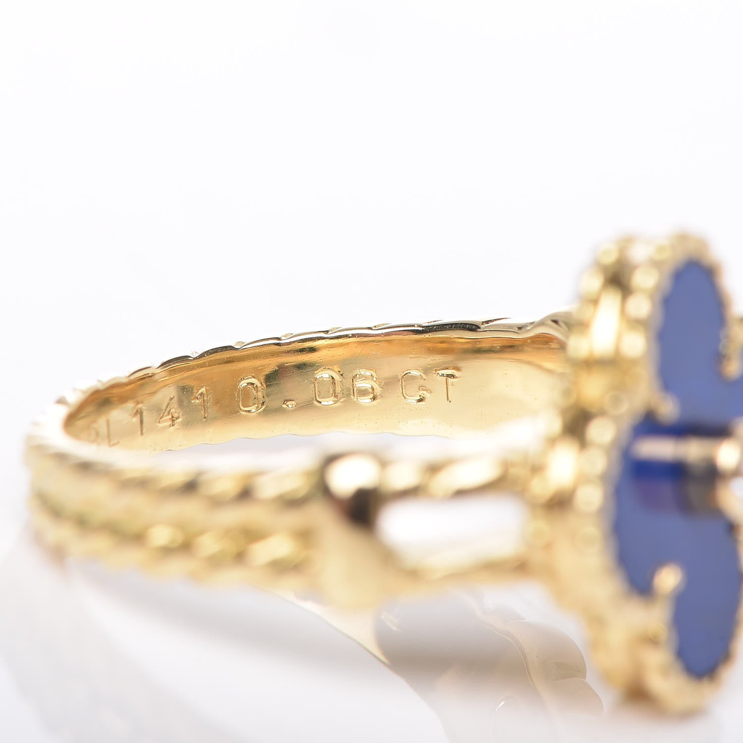 Van Cleef & Arpels 18K Yellow Gold Diamond Lapis Lazuli Vintage Alhambra Ring 52 6 7 of 7