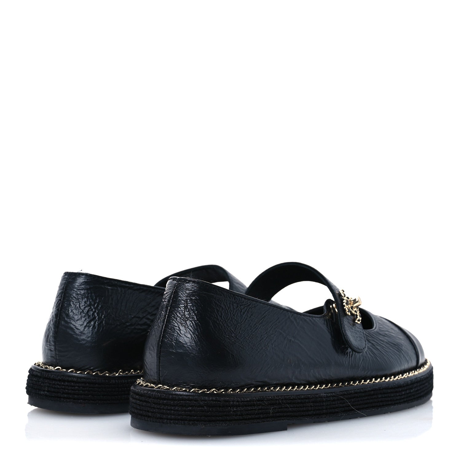 Chanel Crumpled Lambskin Cap Toe Chain CC Turnlock Mary Jane Flats 36 Black 5 of 16