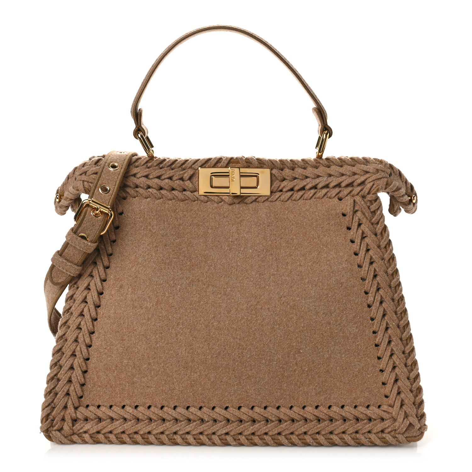 Fendi Flannel Woven Medium Peekaboo I SEE U Satchel Brown 1 of 9