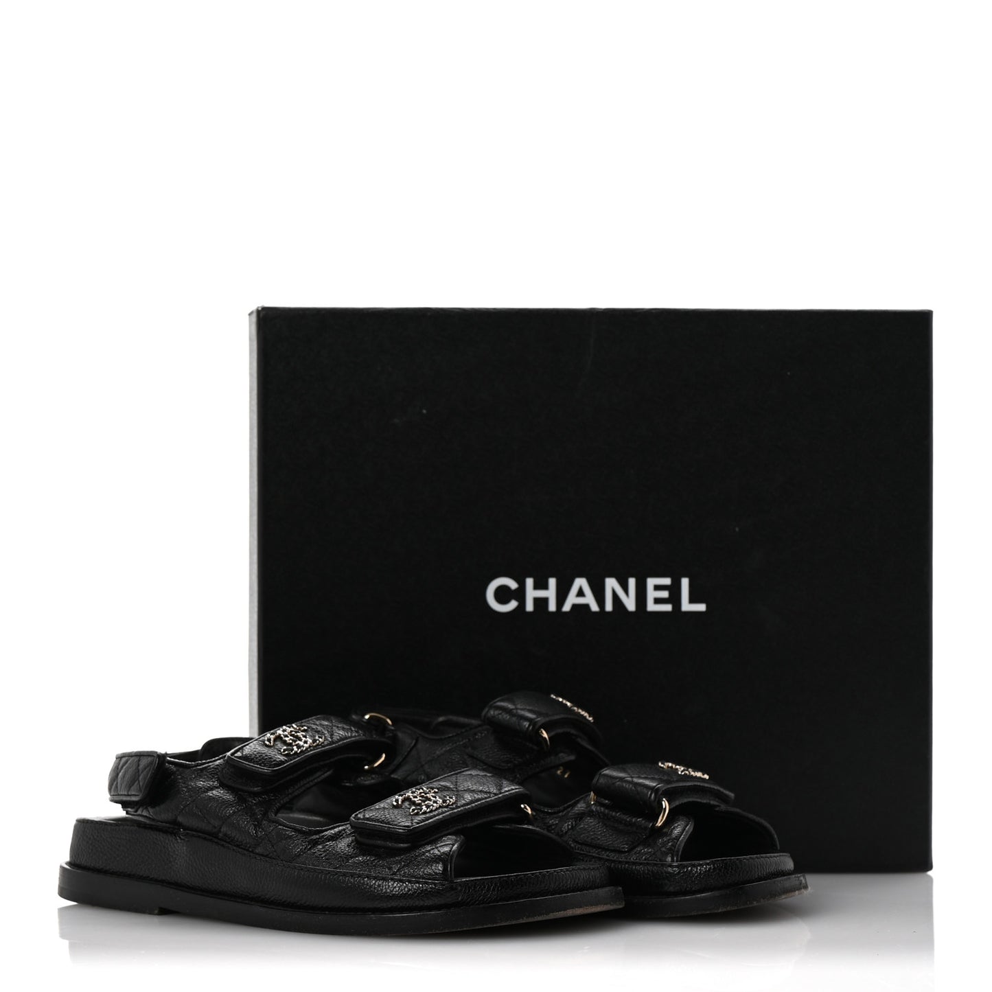 Grained Calfskin Velcro Dad Sandals 35 Black