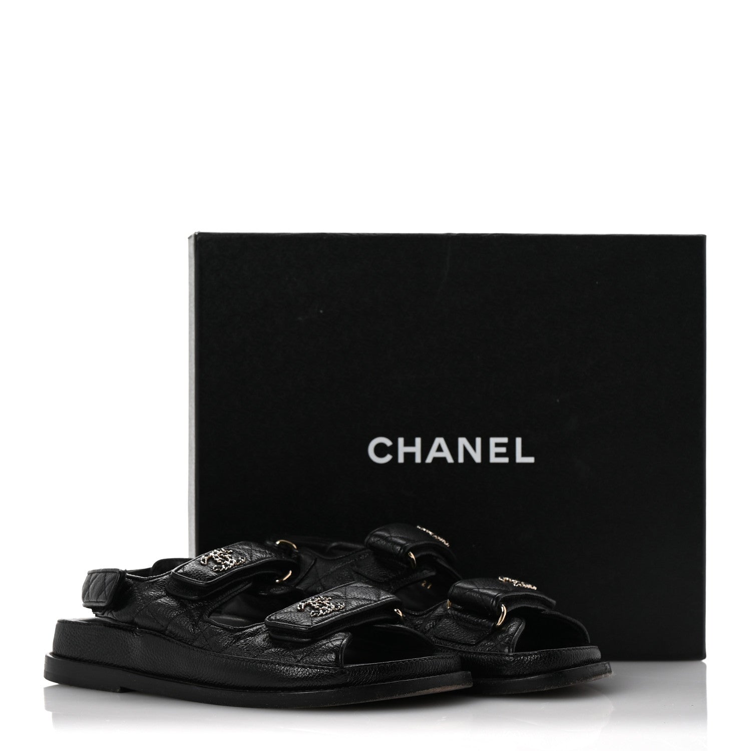 Chanel Grained Calfskin Velcro Dad Sandals 35 Black 11 of 11