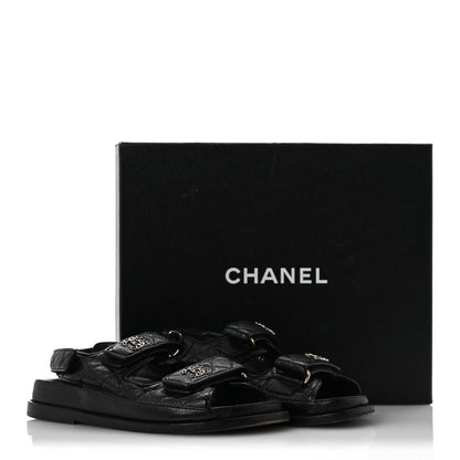 Chanel Grained Calfskin Velcro Dad Sandals 35 Black 11 of 11