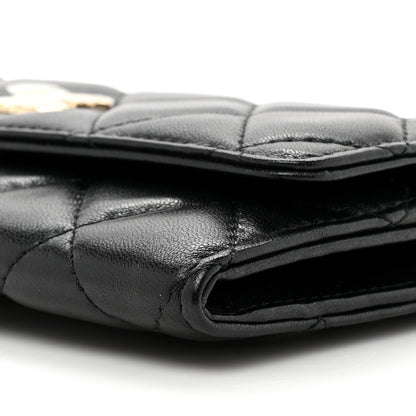 Chanel Shiny Lambskin Ribbon Quilted Clutch With Chain Black 10 of 12